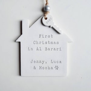 Personalised first Christmas in new home decoration house holiday ornament festive tree decoration clay house and key ornament image 6