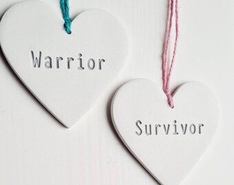 Warrior and survivor heart keepsake gift - handmade ceramic ornament- gift for overcoming difficult times - supportive gift for friend