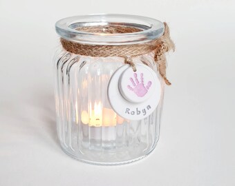 Castiçal memorial infantil à luz do chá - vela personalizada com impressão manual - presente de luto