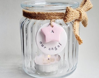 Porta-velas personalizado em memória da perda de um bebê: lembrança de argila feita à mão