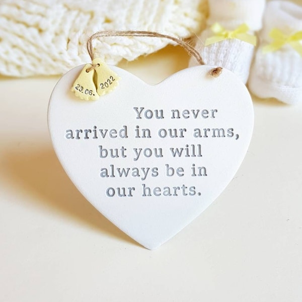 Baby loss keepsake - Memorial heart for miscarriage and pregnancy loss - never arrived in our arms - handmade ceramic ornament