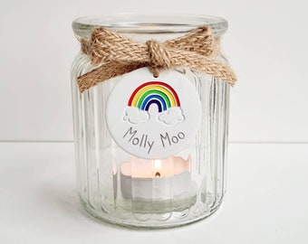 Personalised pet memorial candle - loss of dog - rainbow tealight holder - gift for loss of pet