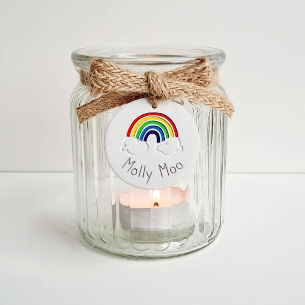 Personalised pet memorial candle - loss of dog - rainbow tealight holder - gift for loss of pet