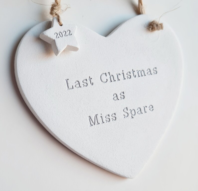 Personalised handmade clay new parents, first Christmas as Mr & Mrs, married, couple, together, tree decoration, bauble image 3