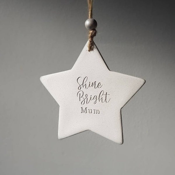 Personalised Shine Bright at Christmas clay decoration, memorial decoration, brightest star in the sky- bespoke customised