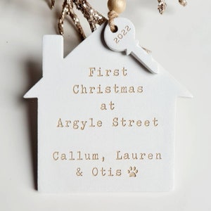 Personalised first Christmas in new home decoration house holiday ornament festive tree decoration clay house and key ornament image 5