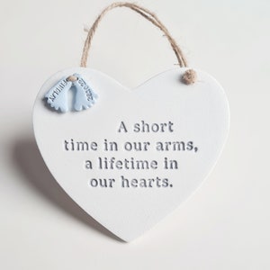Baby loss memorial gift for stillbirth, miscarriage - angel baby personalised handmade heart keepsake - short time in our arms