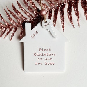 Personalised first Christmas in new home decoration house holiday ornament festive tree decoration clay house and key ornament image 8