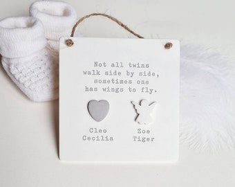 Twin baby Loss Memorial plaque - Remembrance of an Angel twin - handmade keepsake ornament - loss of baby support gift
