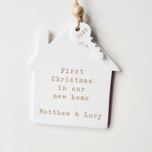 Personalised first Christmas in new home decoration house holiday ornament festive tree decoration clay house and key ornament image 9