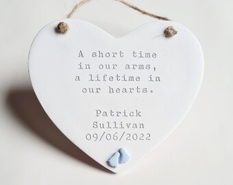 Baby Loss personalised memorial keepsake - stillborn baby - a short time in our arms, lifetime in our hearts