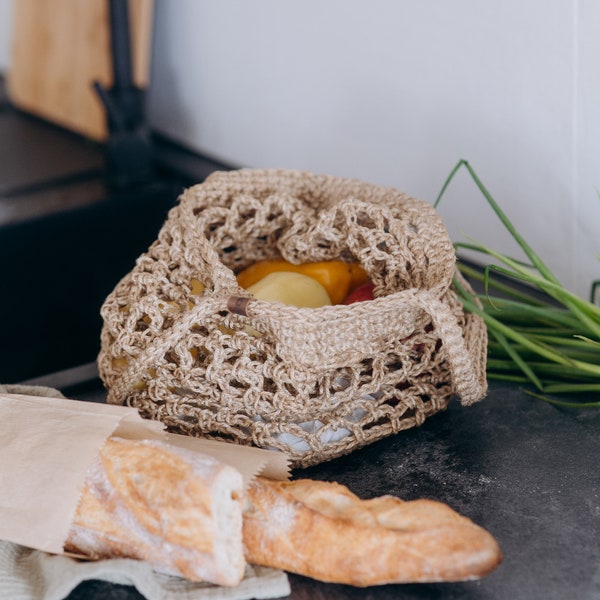 Bag for Produce, Reusable Grocery Bag, Crochet Shopper Bag, Net Bag, Fishnet Bag, Mesh crochet market bag, String bag, French market bag