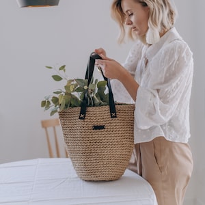 Französischer Korb, natürliche Schultertasche, gewebte Tasche, große Weidentasche, gehäkelte Einkaufstasche, Weidenjutetasche, französische Markttasche, gehäkelte Einkaufstasche