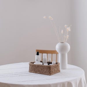 Crochet Basket DIY Kit - Rectangular Jute Basket with Wooden Base