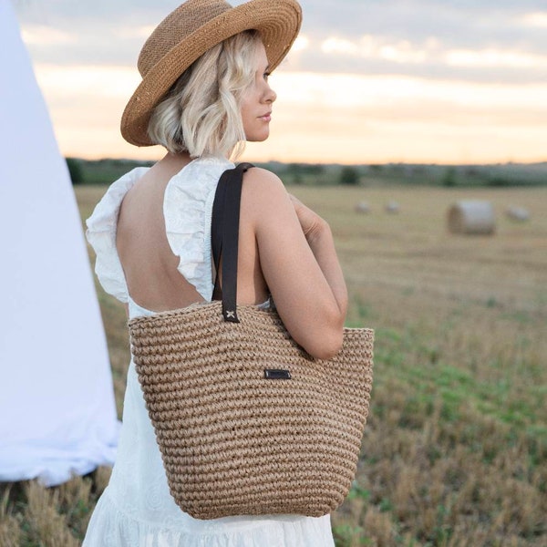 French Basket, Natural shoulder bag, Woven bag, Big wicker bag, Crochet Tote Bag, Wicker jute bag, French market bag, Crochet Shopper Bag