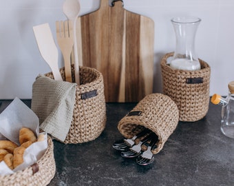 Hanging Baskets Set of 3/ Hanging storage for the kitchen/ Storage basket set/ Wall hanging storage baskets/ Wicker hanging basket