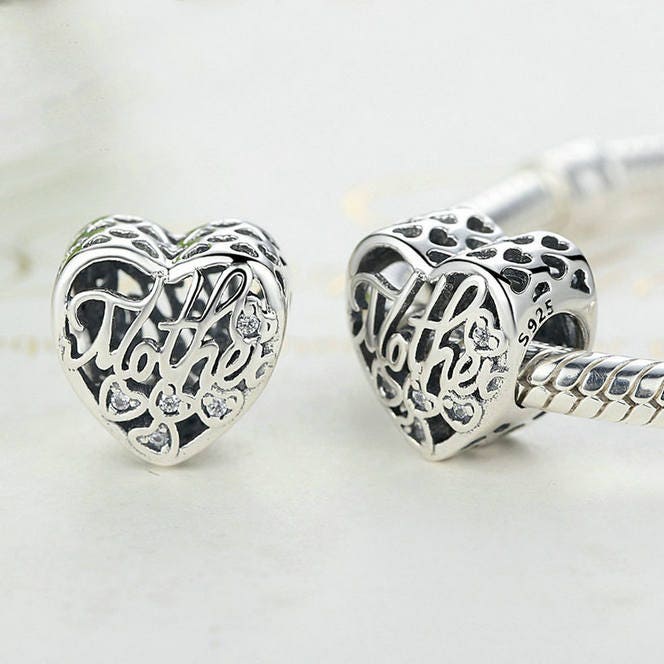 Mother Son Bond Heart With Clear Cubic Zirconia Beads Charms 100