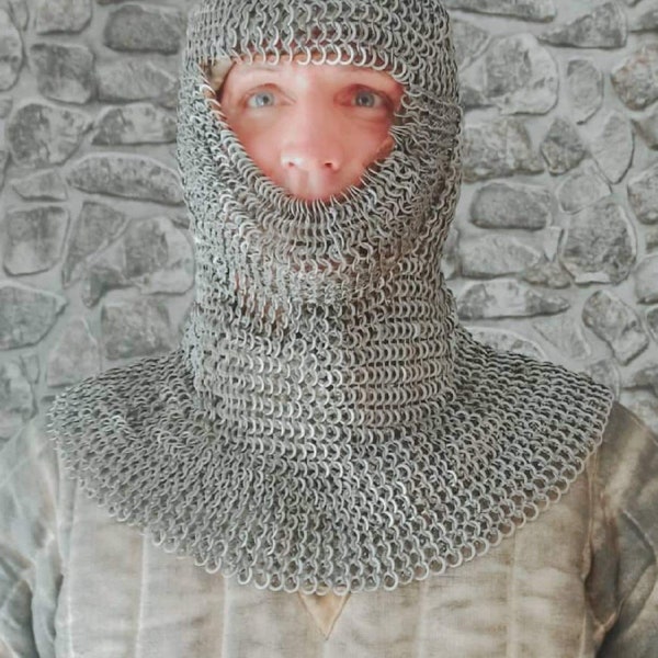 Medieval Knight Armor Chainmaille Coif - Custom Made-medieval reenactment-riveted mildsteel