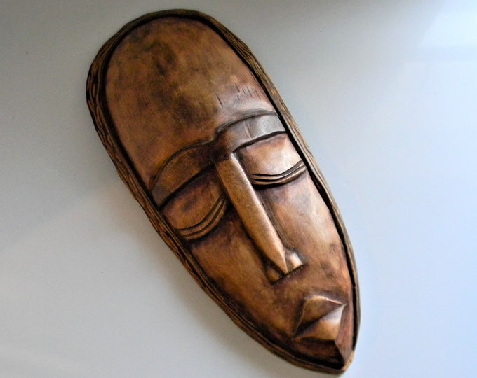 African Tribal Mask Wall Art Carved Wood Vintage Made in - Etsy