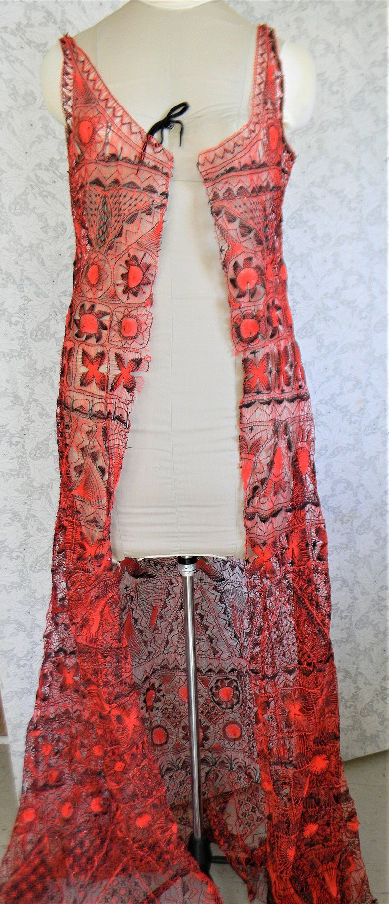 Red Crochet Womens Duster Floor Length Amazing Etsy