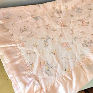 Vintage Quilted Baby Blanket Aop Satin Edge Soft Pink