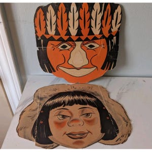 Vintage Cereal Box Halloween Mask Igloo Boy & Masklite Indian Die Cut