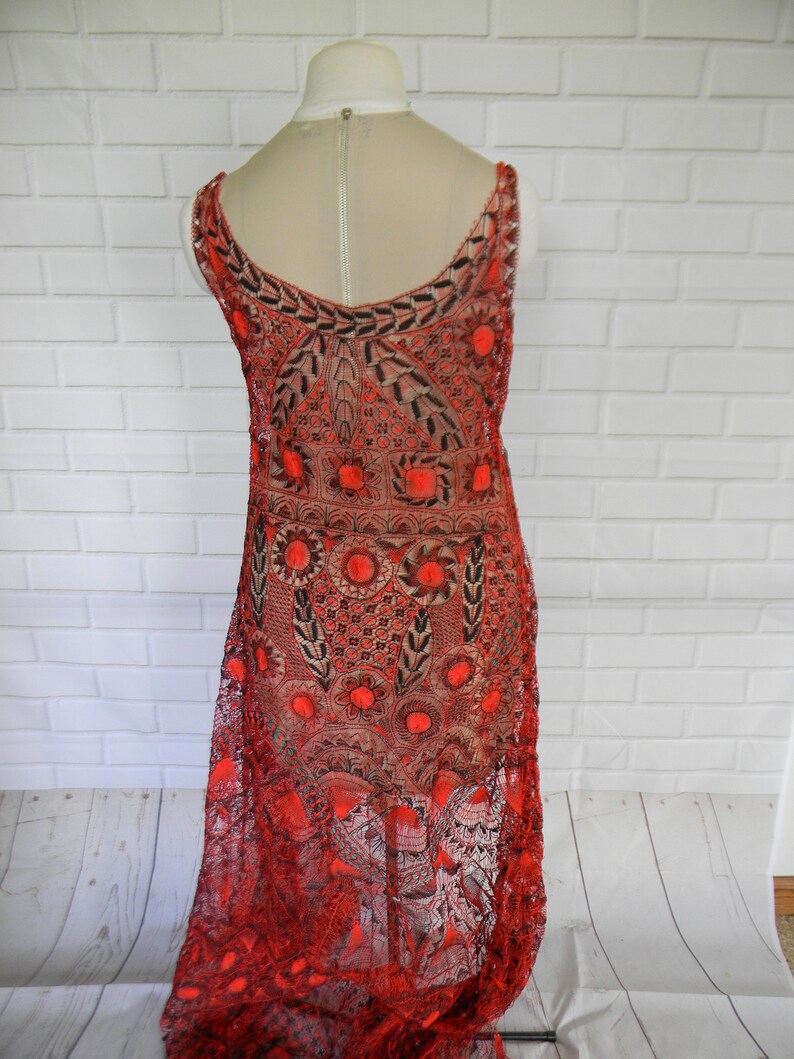 Red Crochet Womens Duster Floor Length Amazing Etsy