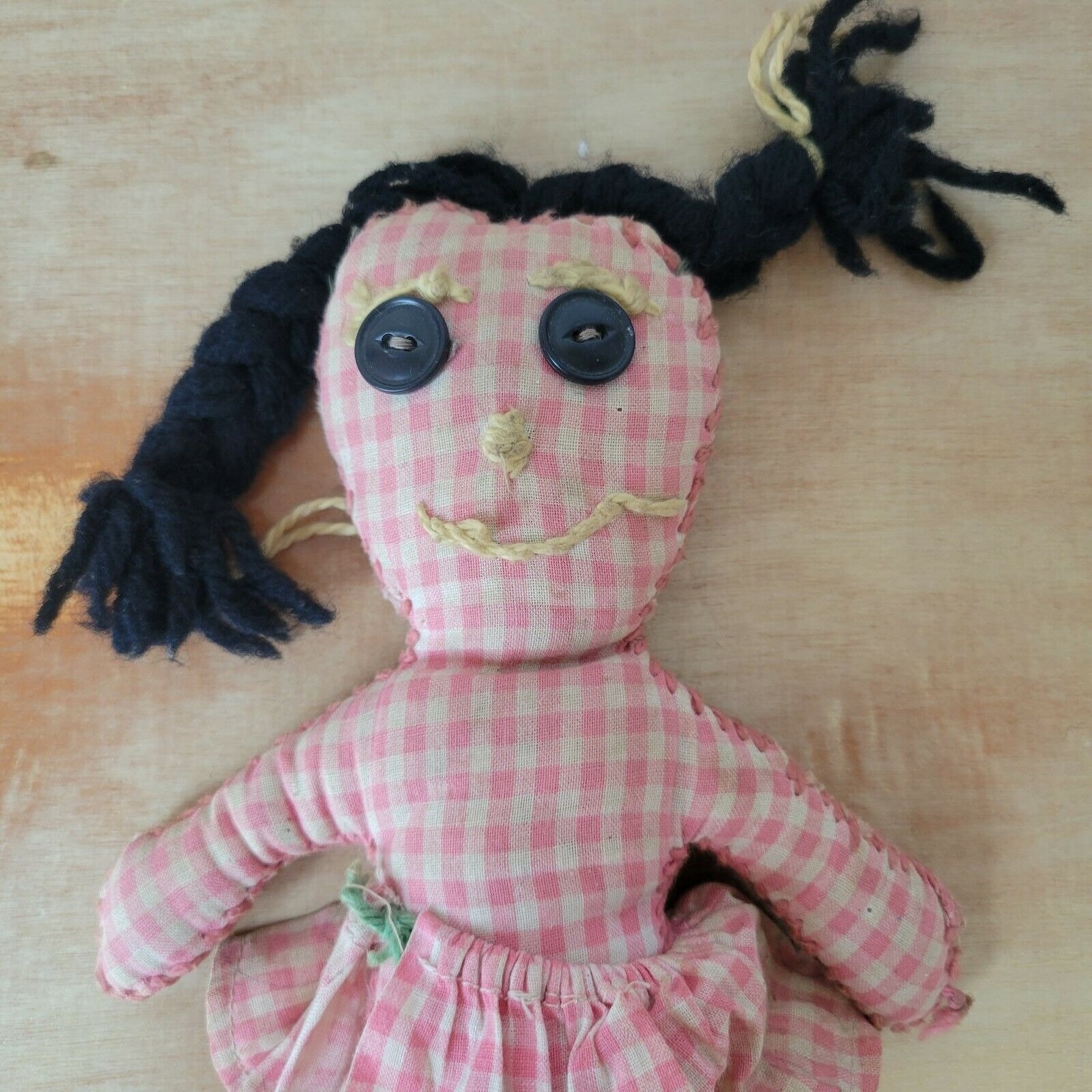 Vintage Handmade Rag Doll Button Eyes Hand Stitched Mouth Etsy