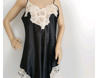 Victorias Secret Chemise Nachthemd Schwarz Vintage Gold Label M/L Satiny
