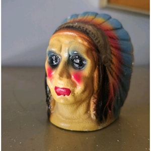 Chalkware Carnival Prize Indian Chief Head Mid Century