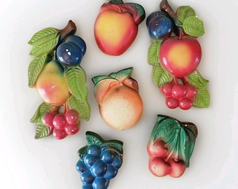 Vintage Chalkware Fruit Wall Hangings Mid Century Modern