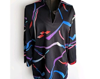 Mardi Modes Vintage Blouse 1970s Abstract Pattern Large