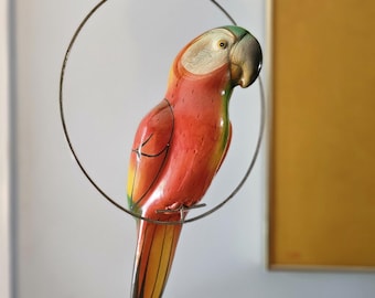 Vintage Ceramic Hanging Parrot On Metal Ring Perch