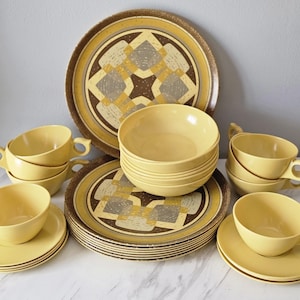 Melmac Retro 70s Melamine Dinnerware Set Laguna Plates, Cups, Bowls, Saucers
