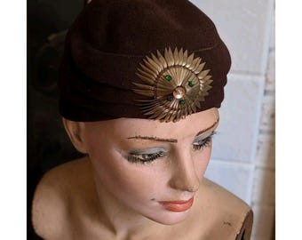 Dajon Vintage Turban Hat 1960s Brown