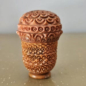 Antique Carved Nut Pounce Pot