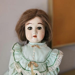 Antique German Style Doll All Composition Jointed 23&quot; Sleep eyes Human Hair Wig