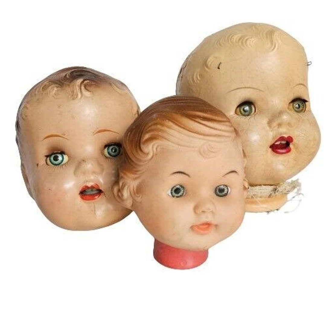 Vintage Creepy Doll Heads 2 LG Composition 1 Sm Rubber Head Etsy