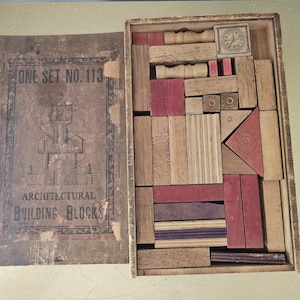 Antique Wooden Architectural Building Blocks Wood Boxed Set No 113
