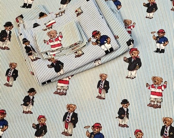 Vintage Ralph Lauren Polo Bear Kids Curtains Blue Stripe 3 Panels Plus More