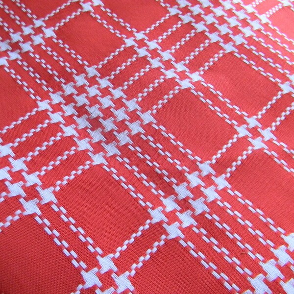 4 Yards Vintage Red Houndstooth Fabric 43" Wide Red and White Retro