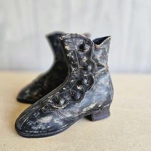 Antike Viktorianische Kinder Schuhe 5 Knopf Leder Schwarz