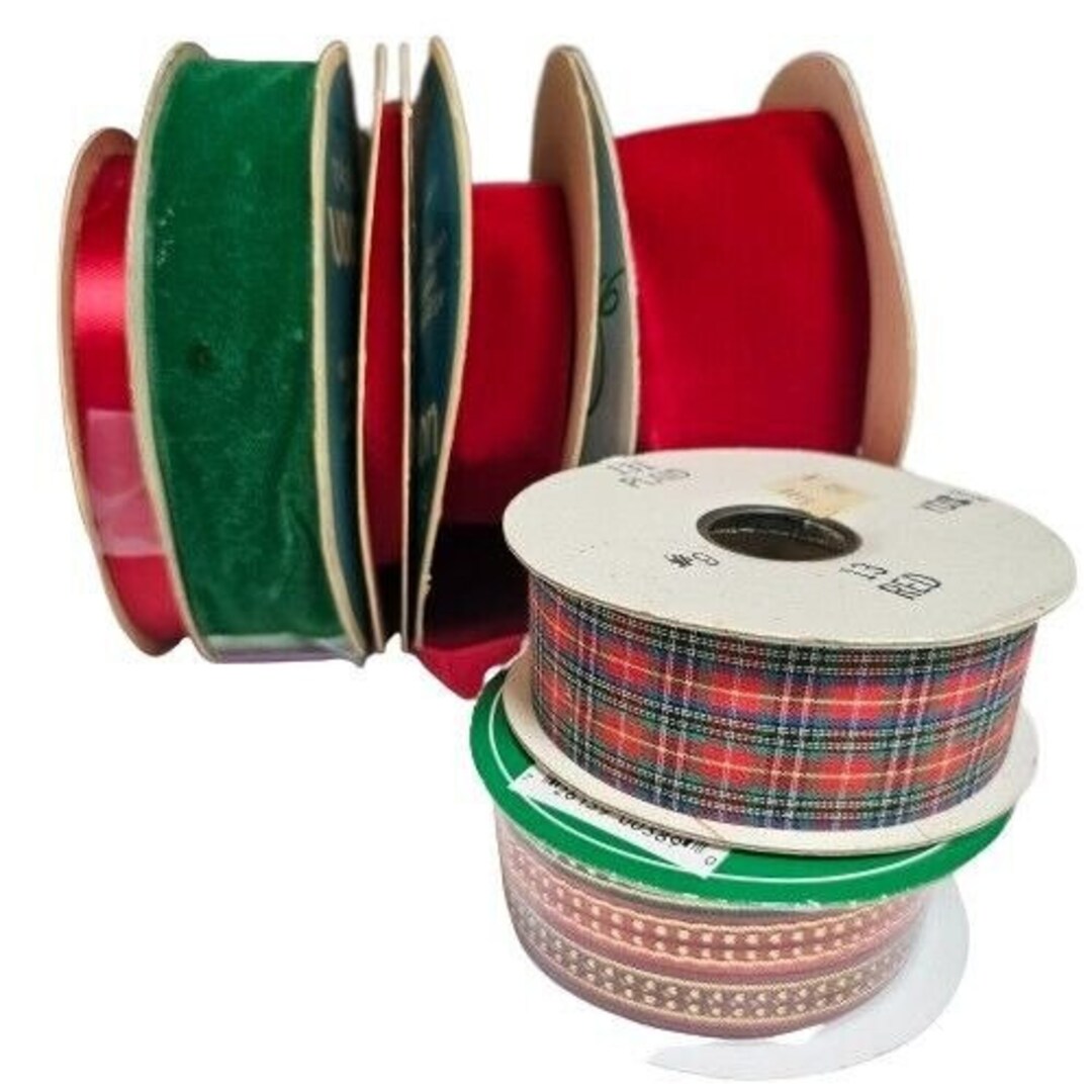 Vintage Christmas Ribbon Lot Plaids Velvet Etc Etsy