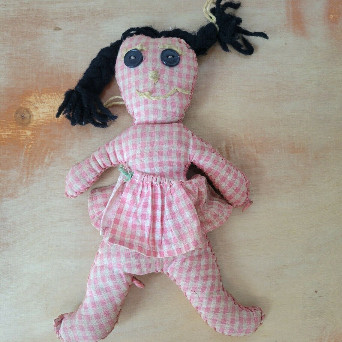 Vintage Handmade Rag Doll Button Eyes Hand Stitched Mouth Etsy