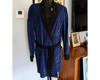 Chaqueta de fumar vintage Pilgrim, azul marino, años 70, talla grande.