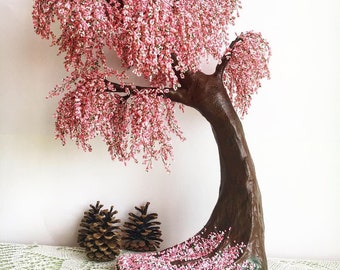 Árbol de bonsái de flor de cerezo grande Árbol de bonsái en vivo Árbol de arte de la vida Escultura de árbol de alambre Árbol japonés