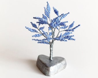 Miniature bonsai tree Beaded wire tree blue academia decor Tree ready to ship!!!