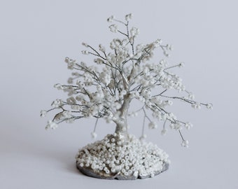 Mini Perlen Bonsai Baum: Weiß Winter Dekor, Büro Geschenk