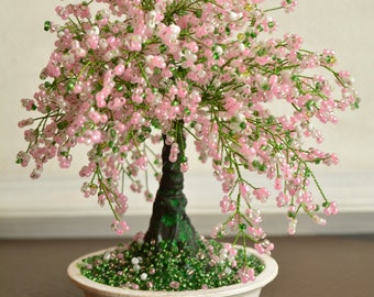 Cherry blossom Bonsai trees Sakura beaded bonsai tree Wire tree sculpture Handmade gift Wire wrapped tree Office sakura