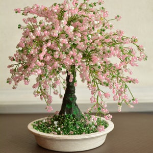Cherry blossom Bonsai trees Sakura beaded bonsai tree Wire tree sculpture Handmade gift Wire wrapped tree Office sakura
